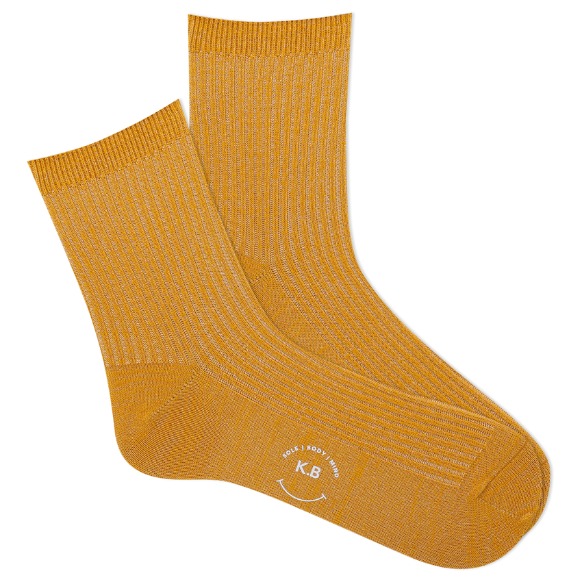 hot sox K.Bell Women's Metallic Ribbed Short Crew Socks GOLD
