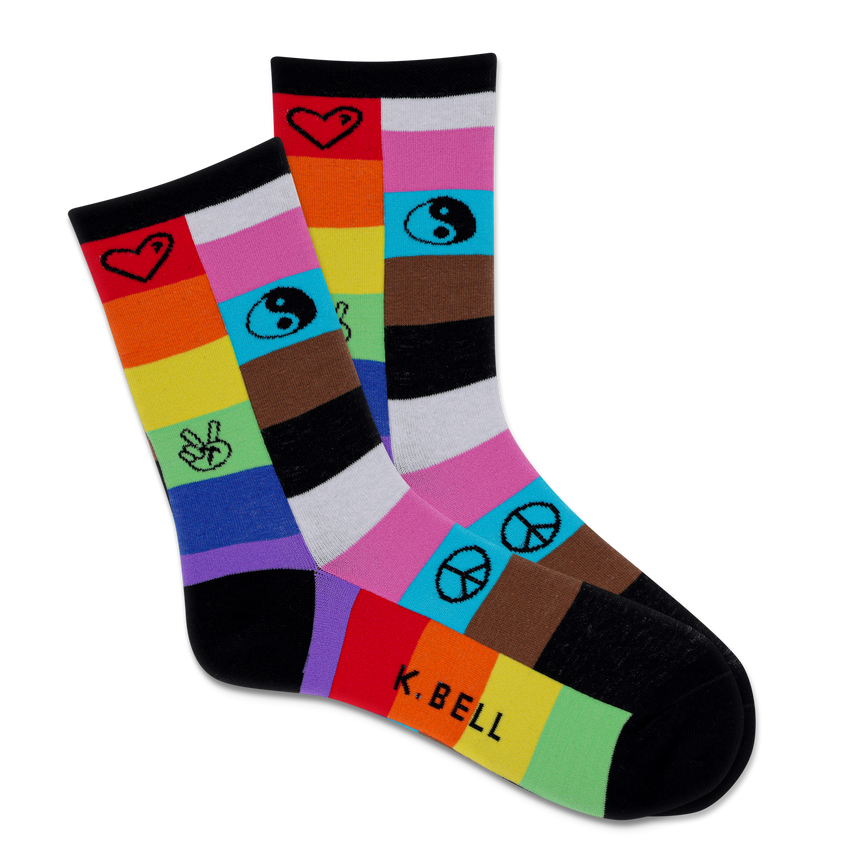 hot sox K.Bell Women's Rainbow Patches Active Crew Socks Black