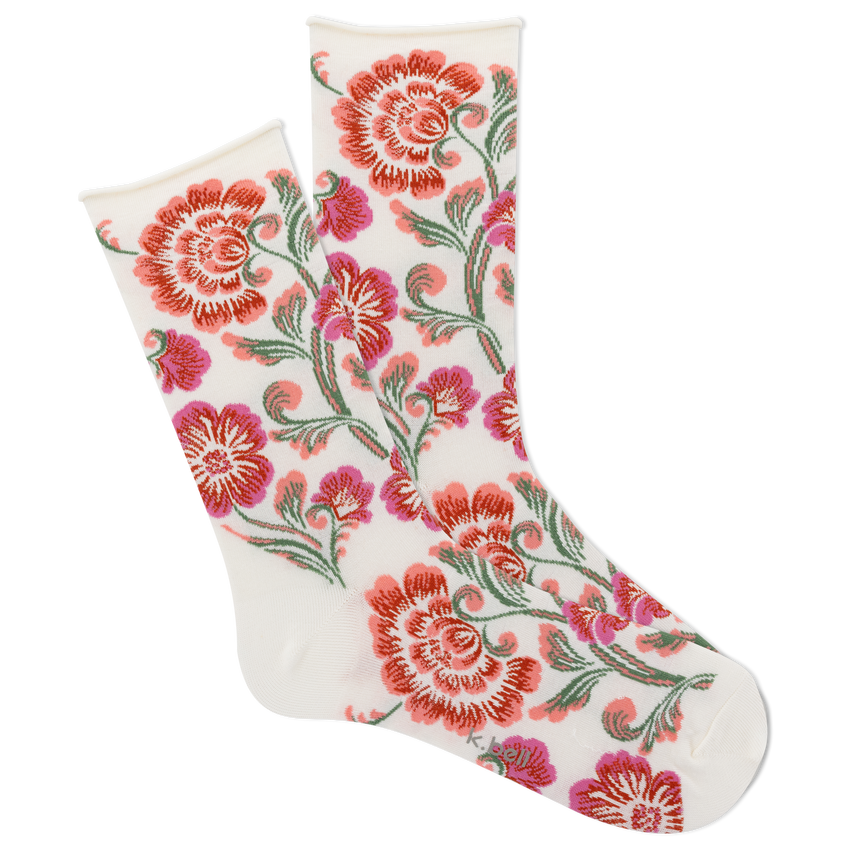 hot sox K.Bell Women's Romantic Floral Crew Socks Sand