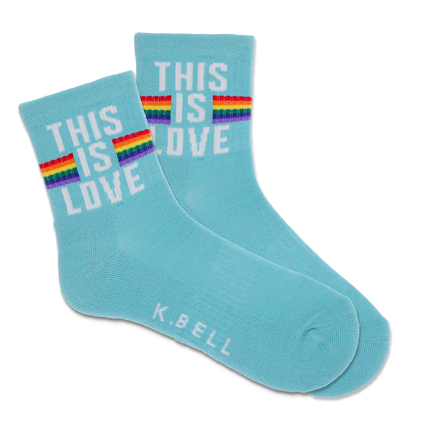 hot sox K.Bell Women's This Is Love Crew Socks Blue Shell