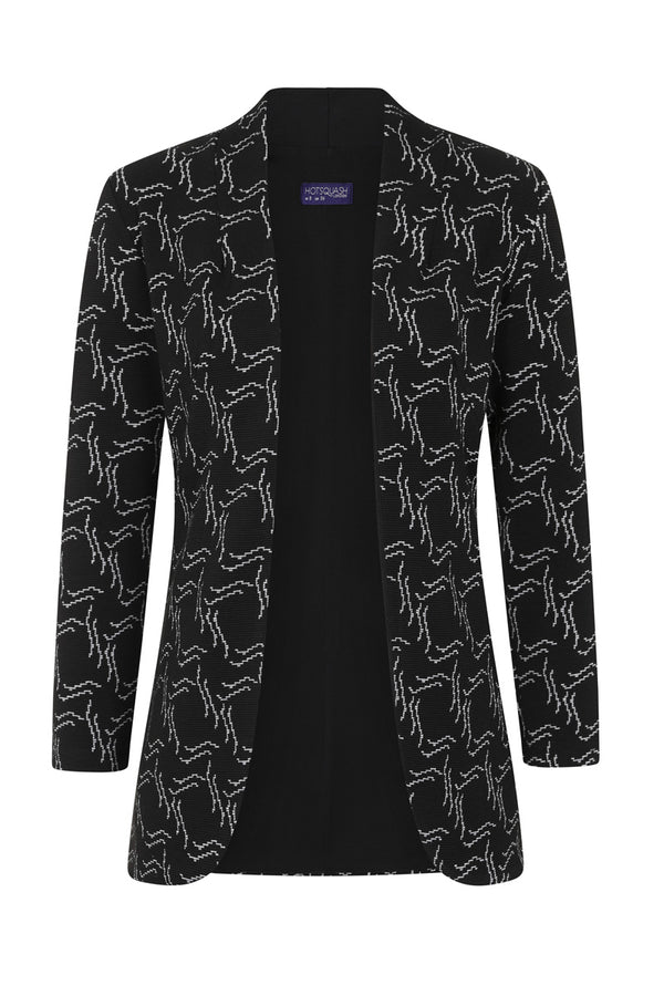Hot Squash 3/4 Sleeve Stretch Blazer Black Pencil Line