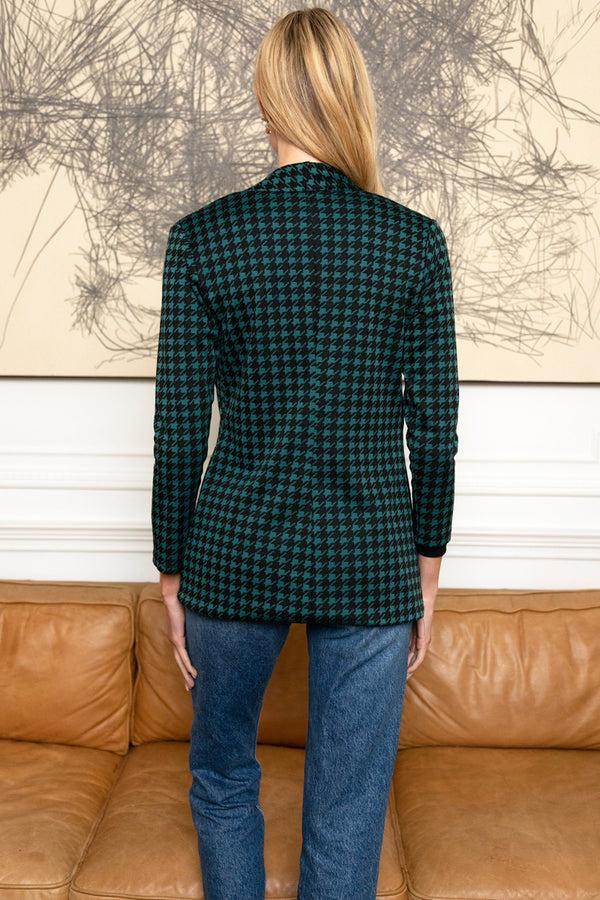 Hot Squash 3/4 Sleeve Stretch Blazer Green Houndstooth