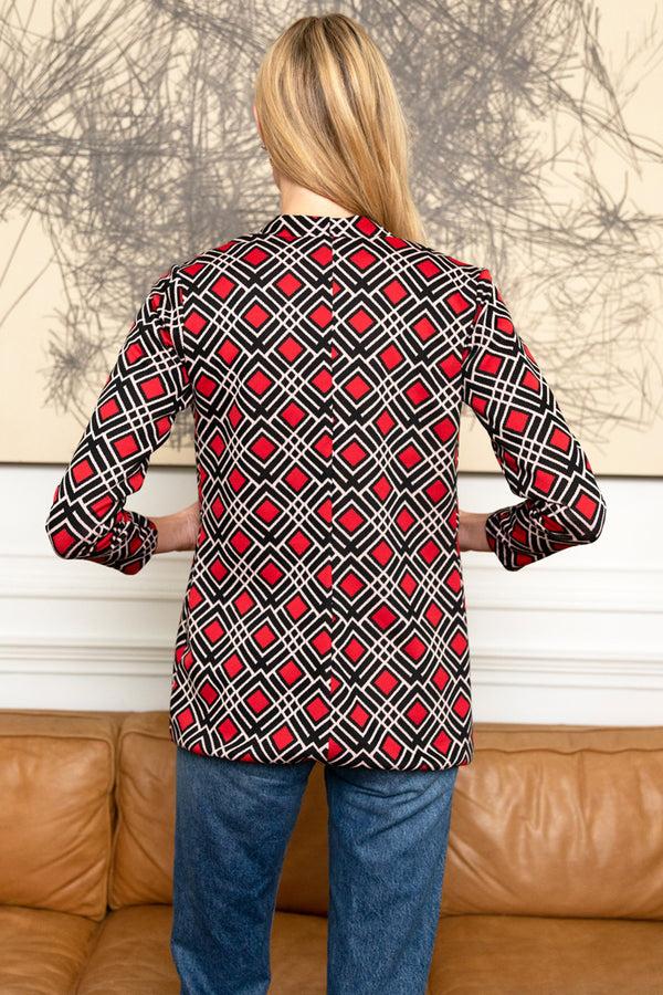 Hot Squash 3/4 Sleeve Stretch Blazer Red / Black Tile