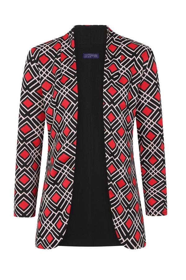 Hot Squash 3/4 Sleeve Stretch Blazer Red / Black Tile