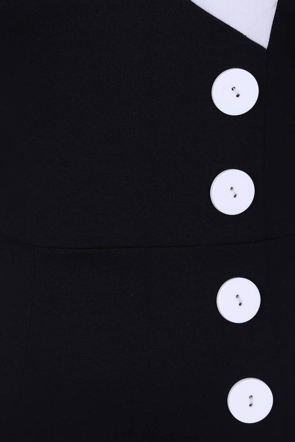 Hot Squash 50s Silky Trimmed Button Wiggle Dress Black