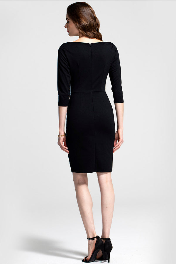 Hot Squash 50s Silky Trimmed Button Wiggle Dress Black