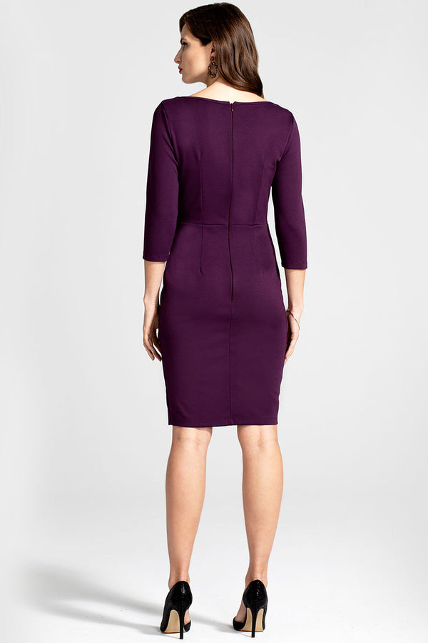 Hot Squash 50s Silky Trimmed Button Wiggle Dress Damson