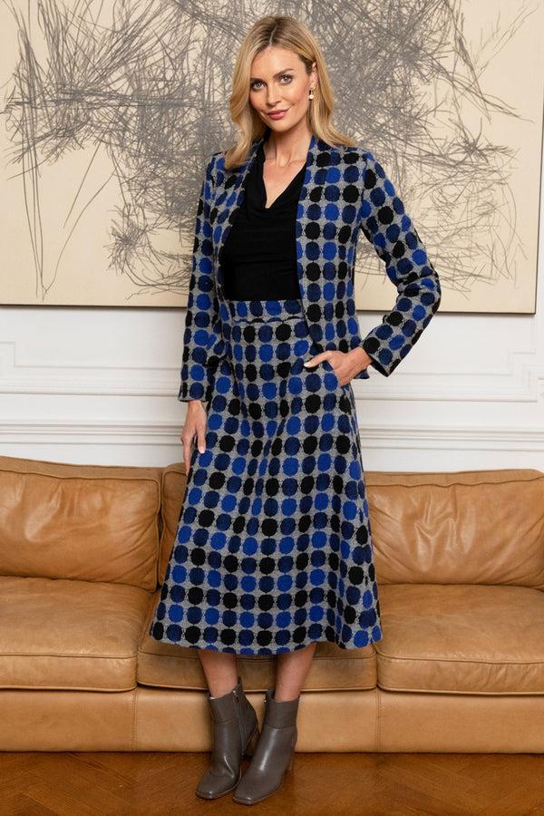 Hot Squash A-Line Midi Skirt With Pockets Blue / Black Dots