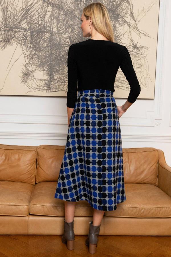 Hot Squash A-Line Midi Skirt With Pockets Blue / Black Dots