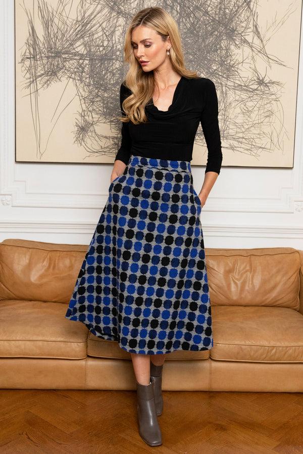 hot squash A-Line Midi Skirt With Pockets Blue / Black Dots