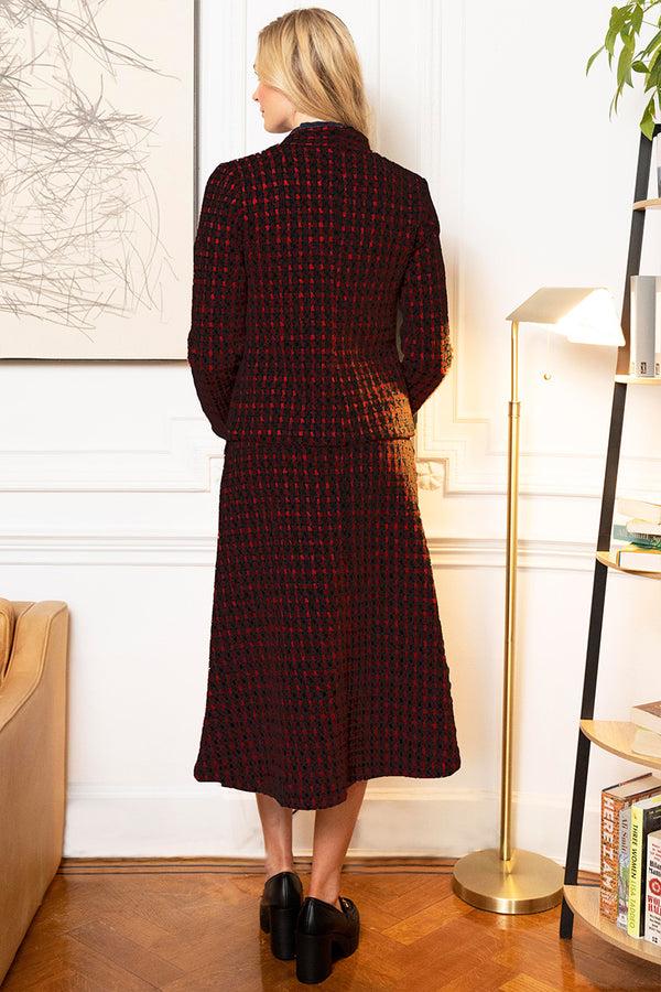 Hot Squash A-Line Midi Skirt With Pockets Red Houndstooth
