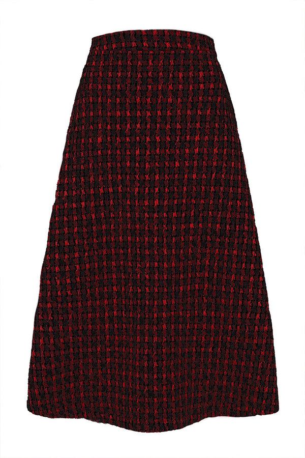 Hot Squash A-Line Midi Skirt With Pockets Red Houndstooth