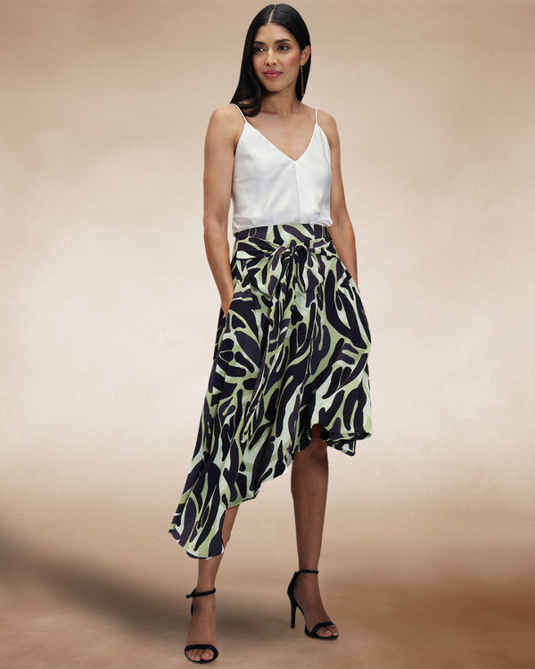 Hot Squash Asymmetric Hem Skirt With Bow Ties Green / Black Camo