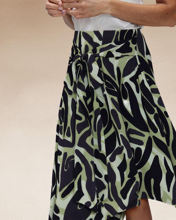 Hot Squash Asymmetric Hem Skirt With Bow Ties Green / Black Camo