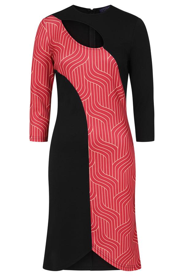 Hot Squash Asymmetric Keyhole Dress Burgundy Twist / Black