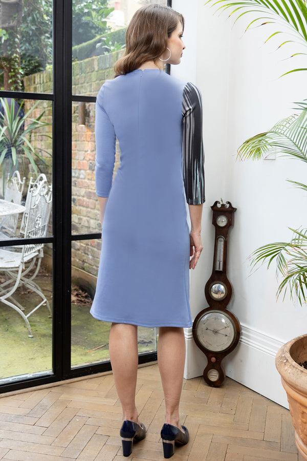 Hot Squash Asymmetric Keyhole Dress Grey Abstract Stripes / Woodblue