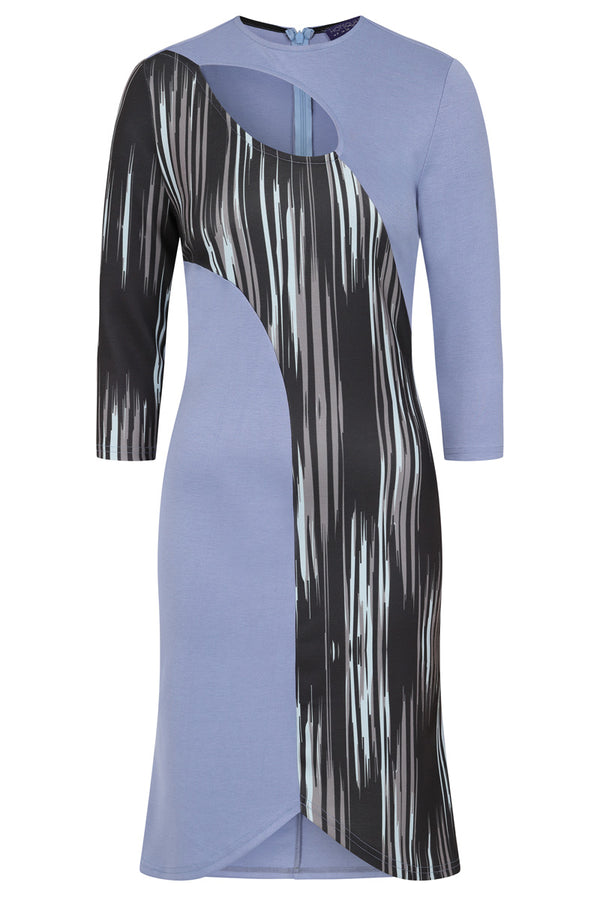 Hot Squash Asymmetric Keyhole Dress Grey Abstract Stripes / Woodblue