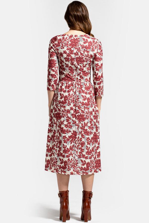 Hot Squash Asymmetric Neckline Midi Dress Burgundy Geo Blossoms