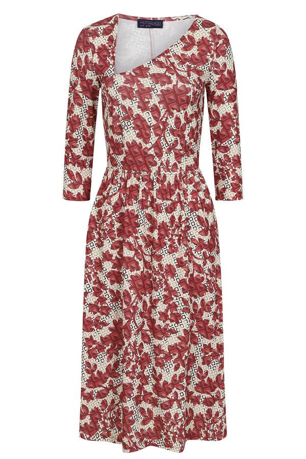 Hot Squash Asymmetric Neckline Midi Dress Burgundy Geo Blossoms