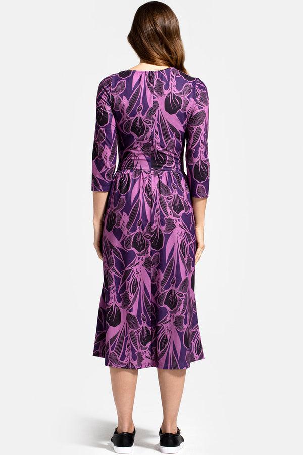 Hot Squash Asymmetric Neckline Midi Dress Damson Floral