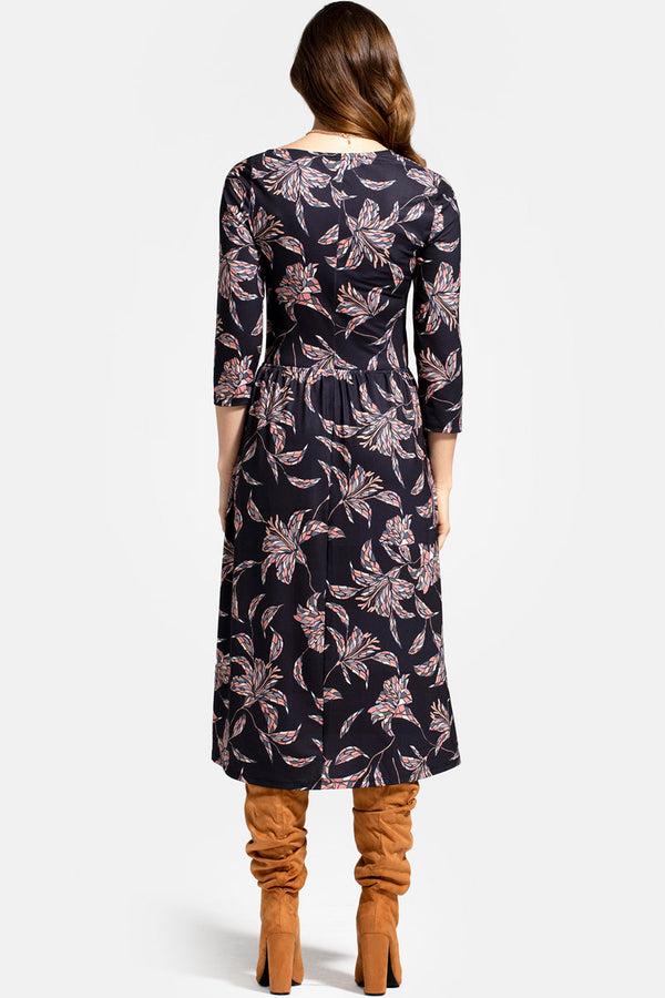 Hot Squash Asymmetric Neckline Midi Dress Mosaic Flower