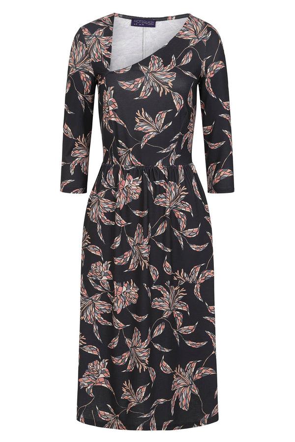 Hot Squash Asymmetric Neckline Midi Dress Mosaic Flower