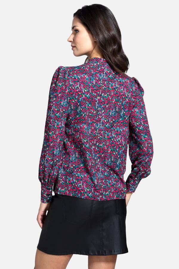 Hot Squash Balloon-Sleeved Top Ditsy Print Burgundy