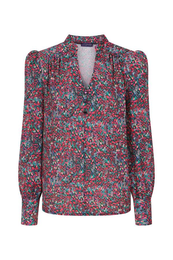 Hot Squash Balloon-Sleeved Top Ditsy Print Burgundy