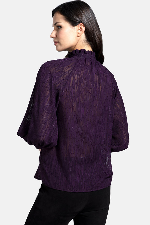 Hot Squash Balloon-Sleeved Top With High Collar Damson