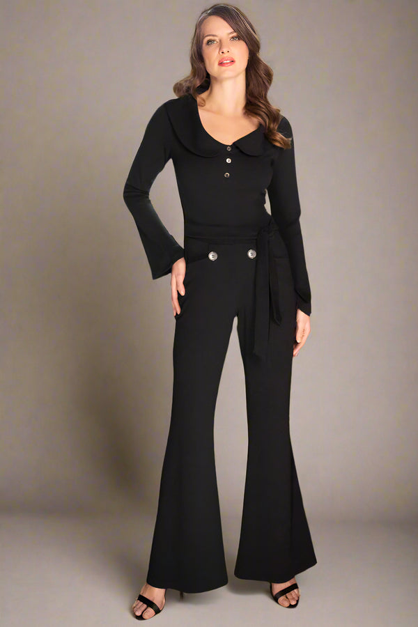 Hot Squash Bell-Bottom Jumpsuit With Collar Detail Black
