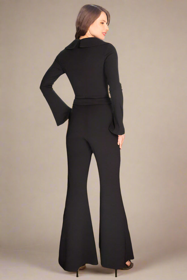 Hot Squash Bell-Bottom Jumpsuit With Collar Detail Black