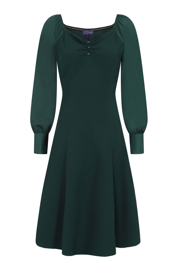 Hot Squash Blouson Sleeved Scuba Fit N Flare Dress Bottle Green