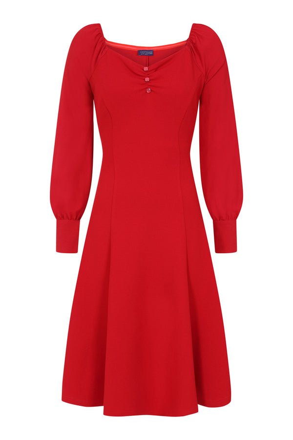 Hot Squash Blouson Sleeved Scuba Fit N Flare Dress Red
