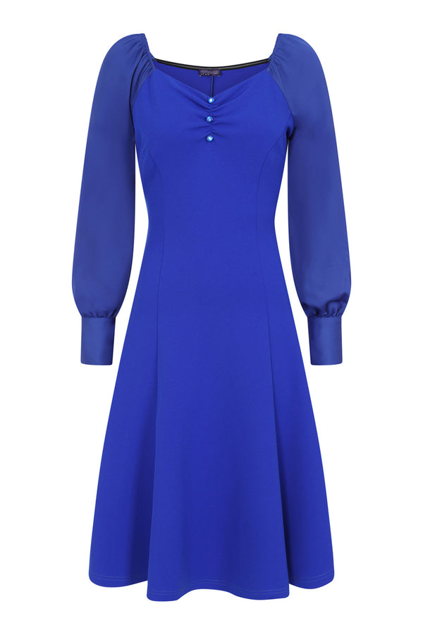 Hot Squash Blouson Sleeved Scuba Fit N Flare Dress Royal Blue