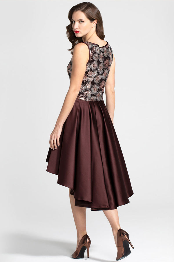 Hot Squash Boat Neck Midi Dress With High Low Skirt