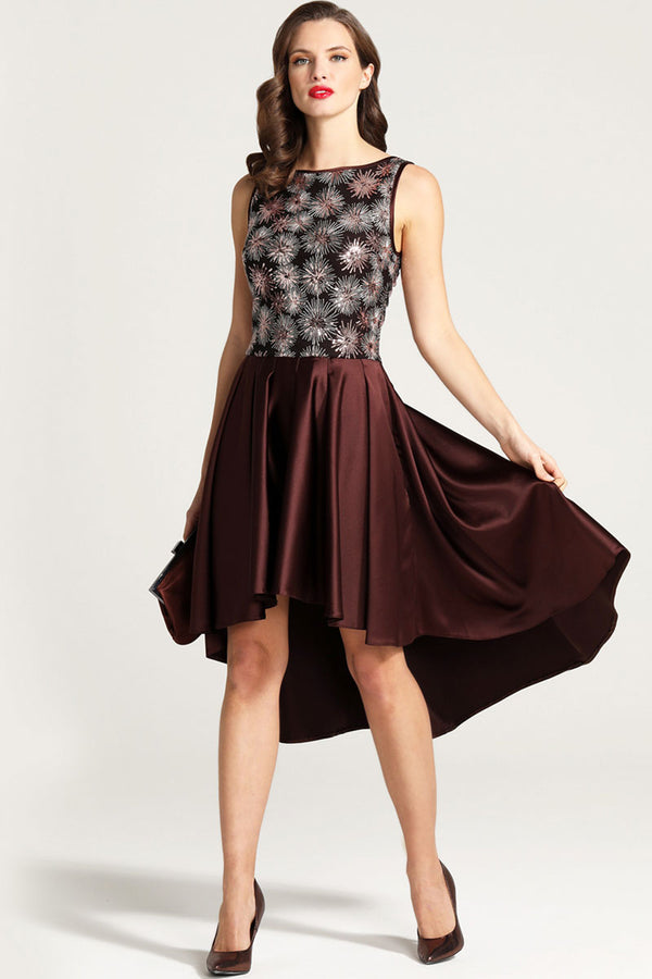 hot squash Boat Neck Midi Dress with High Low Skirt