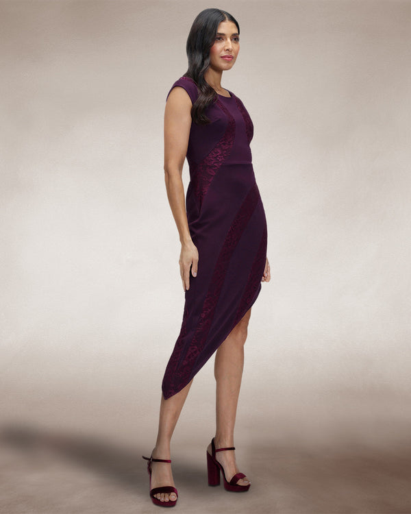 Hot Squash Bodycon Dress With Lace Panelling Damson