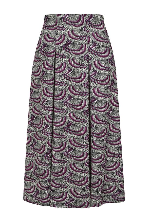 Hot Squash Box Pleat Maxi Skirt Purple Kimono Print