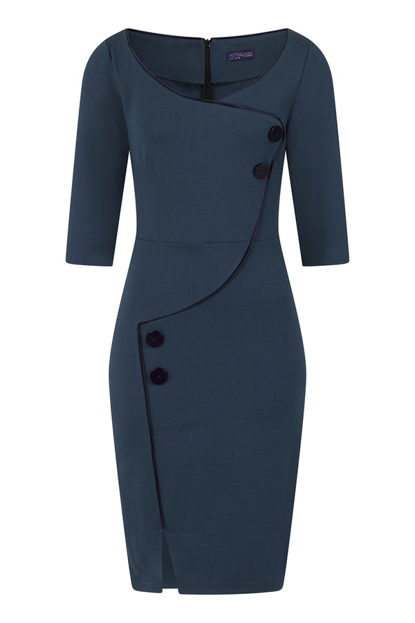 Hot Squash Chelsea Dress With Buttons Teal And Navy