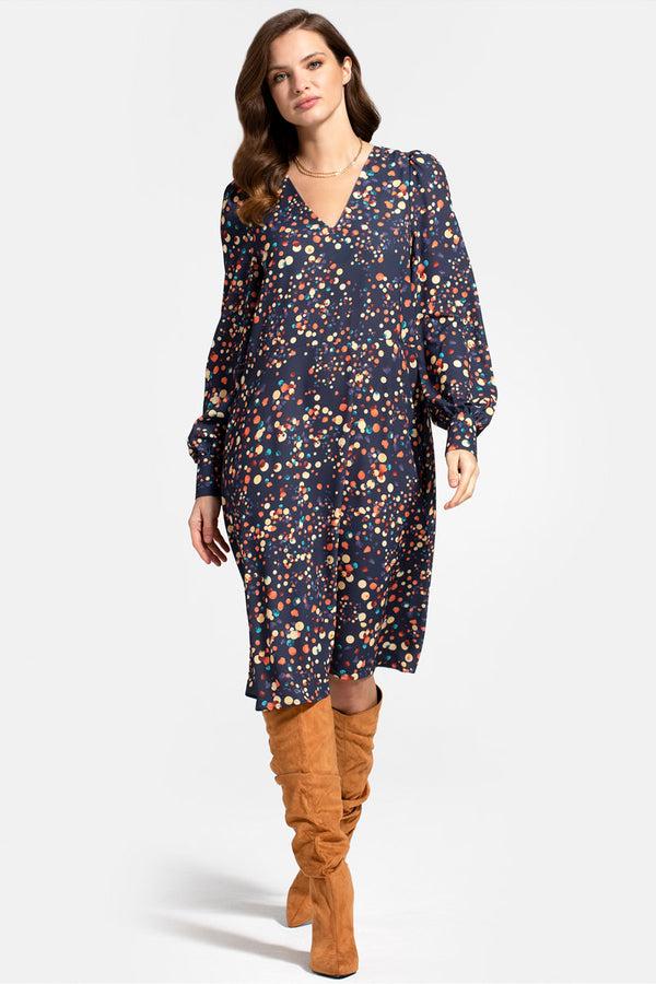 Hot Squash Chiffon Loose Dress With V Neck Colourful Dots