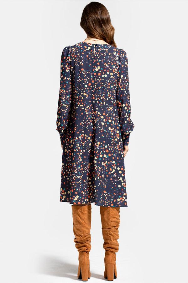 Hot Squash Chiffon Loose Dress With V Neck Colourful Dots