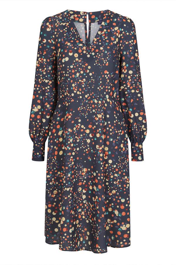 Hot Squash Chiffon Loose Dress With V Neck Colourful Dots