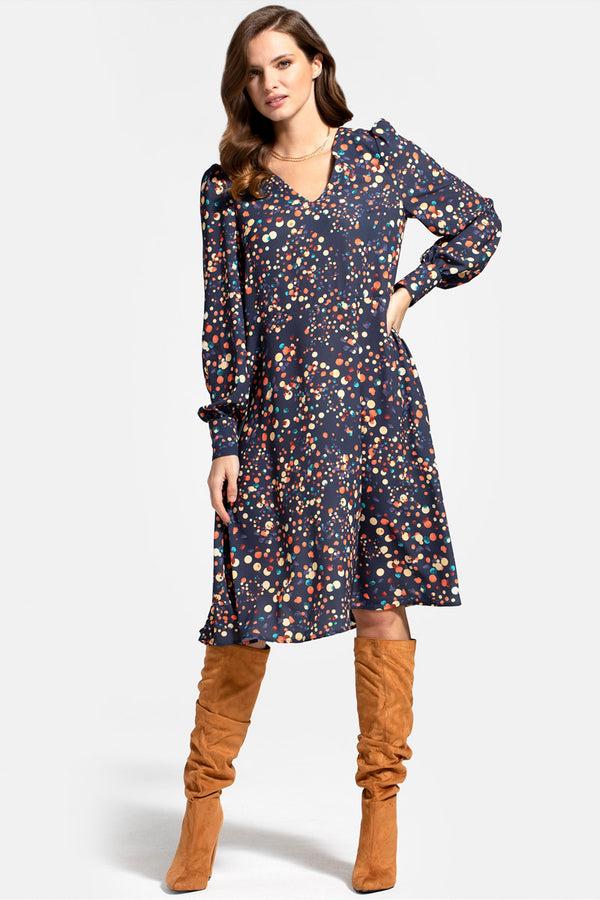 hot squash Chiffon Loose Dress with V Neck Colourful Dots