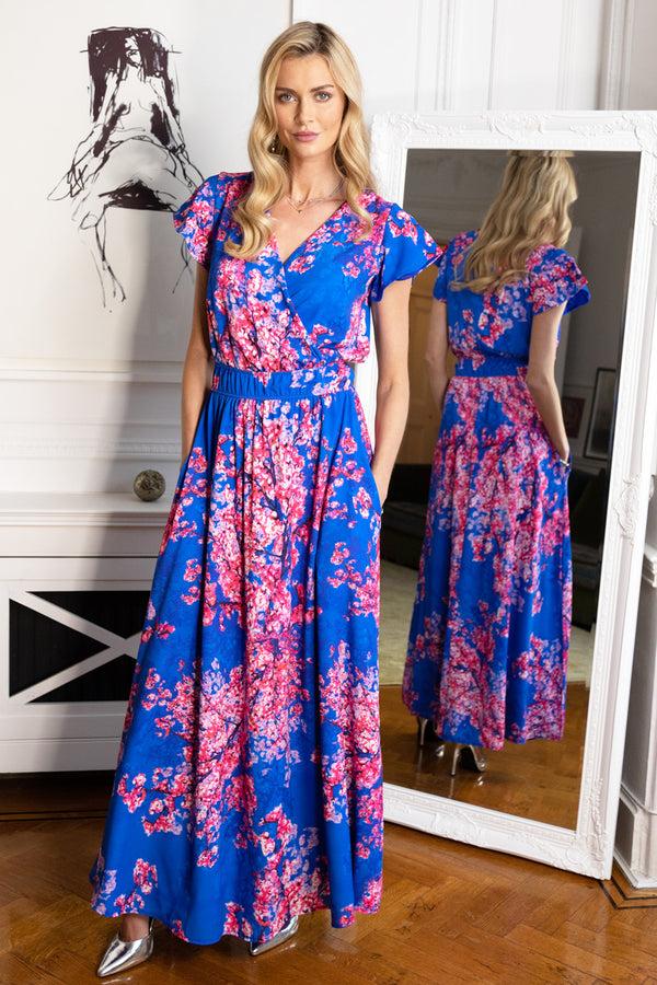 Hot Squash Chiffon Mock-Wrap Maxi Dress Cherry Blossom