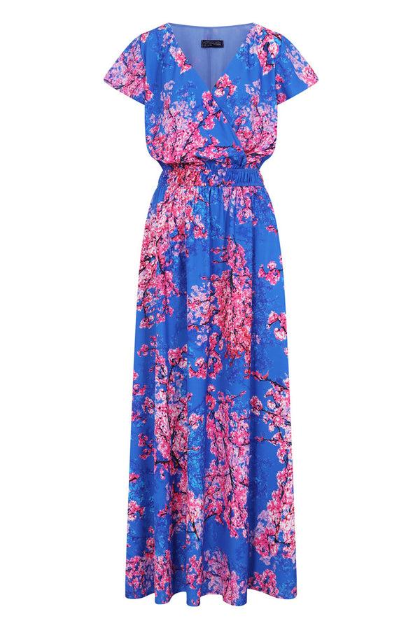 Hot Squash Chiffon Mock-Wrap Maxi Dress Cherry Blossom