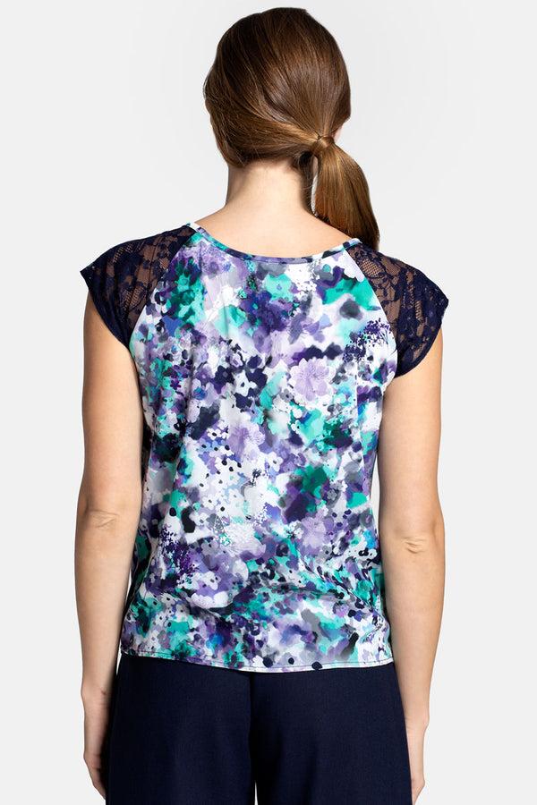 Hot Squash Chiffon Top With Lace Sleeve Blue Bouquet
