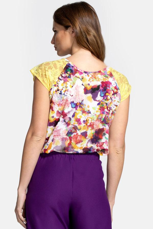 Hot Squash Chiffon Top With Lace Sleeve Yellow Bouquet