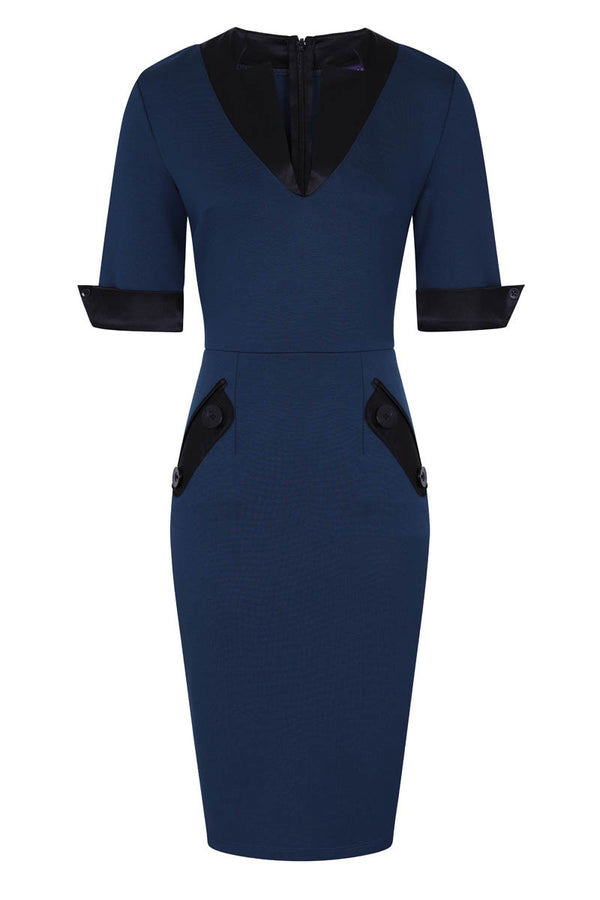 Hot Squash Contrast Collar Short-Sleeved Dress Teal Black