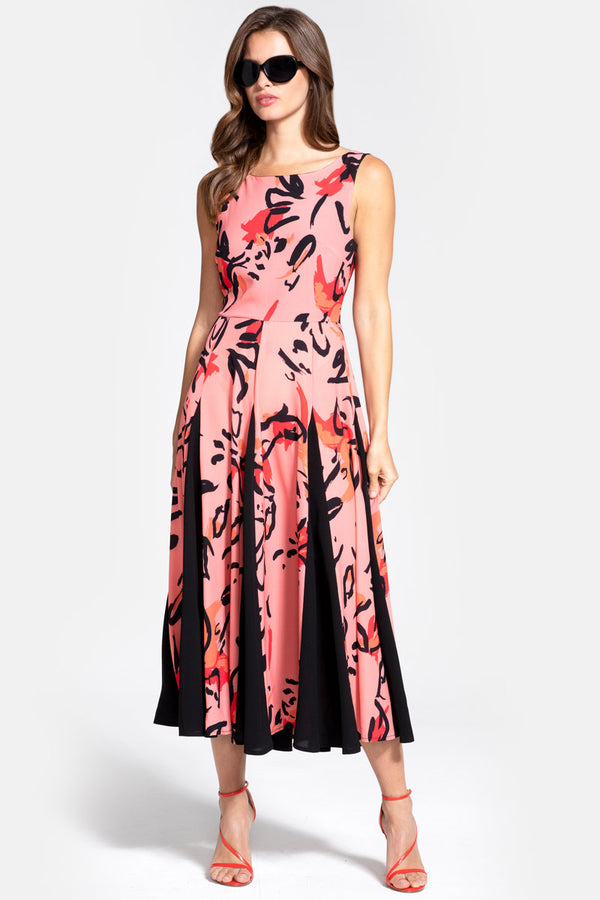 hot squash Contrast Panel Midi Dress Floral Graffiti Peach