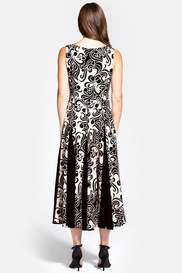 Hot Squash Contrast Panel Midi Dress Retro Print Black/Cream